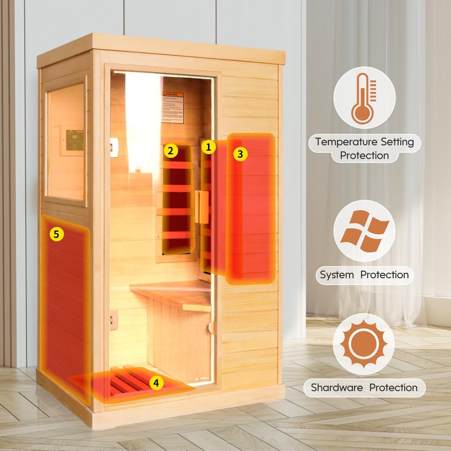 HAOYAYA Far Infrared Saunas with Control Panel and Tempered Glass Door Dry Sauna Bath 800W Low-EMF Home Sauna Spa Canadian Hemlock Wood Indoor Saunas Room Dimensions: 35.24 * 27.56 * 61.61 Inches