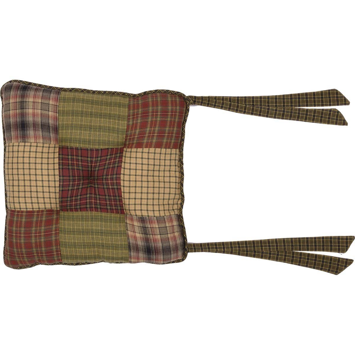 VHC Brands Tea Cabin Chair Pad Patchwork Log Cabin Country Rustic Lodge Design, Moss Green and Deep Red VHC Brands