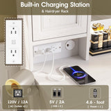 Maupvit Makeup Vanity with Lighted Mirror & Power Strip, Large Vanity Desk with Sliding Jewelry Storage Shelves, 4 Drawers, 3 Cabinets & Hairdryer Rack, 3 Lighting Modes, Bedroom Dressing Table, White Maupvit