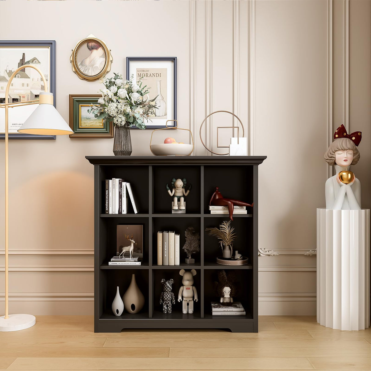 Stylish Black 3-Tier Cube Storage Bookcase with Base by OSCHF OSCHF