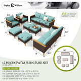 Sophia & William Patio Furniture Set 12 Piece Outdoor Wicker Furniture Sectional Sofa, Extra Large Patio Rattan Conversation Set with Ottoman for Backyard, Deck, Pool(Aqua Blue) Sophia & William
