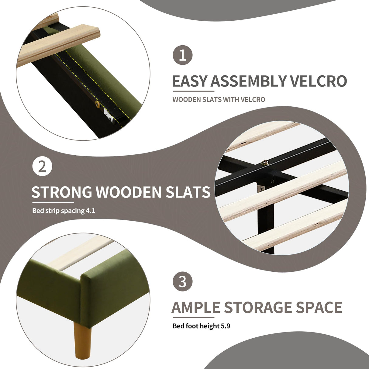 YUHUASHI upholstered Platform Bed Frame/King Bed Frame/Modern Geometric Double-Wing Design headboard/Velvet Fabric/Easy to Assemble no Noise (Grass Green, King (U.S. Standard)) YUHUASHI