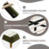 YUHUASHI upholstered Platform Bed Frame/King Bed Frame/Modern Geometric Double-Wing Design headboard/Velvet Fabric/Easy to Assemble no Noise (Grass Green, King (U.S. Standard)) YUHUASHI