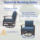 ALAULM Aluminum Patio Furniture Set with 2 Swivel Chairs 7-seat Metal Outdoor Furniture Patio Sectional Sofas Patio Conversation Set w/5.1" Cushions for Patio, Backyard, Poolside-Dark Blue ALAULM