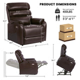 EONIX Wide Lay Flat Power Lift Recliner Chair for Elderly, Oversized Breathable Leather Electric Lift Chairs, 400lbs Heavy Duty Power Recliner with Heat and Massage, SLRY004063, Dark Brown EONIX