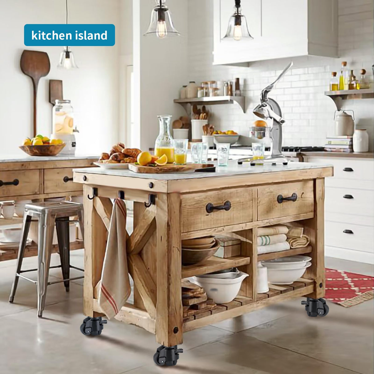 Skelang 4 Pcs Leveling Machine Caster, Retractable Plate Caster with Ratchet Handle, Adjustable Caster Wheel for Heavy Duty Workbench, Machine Skelang