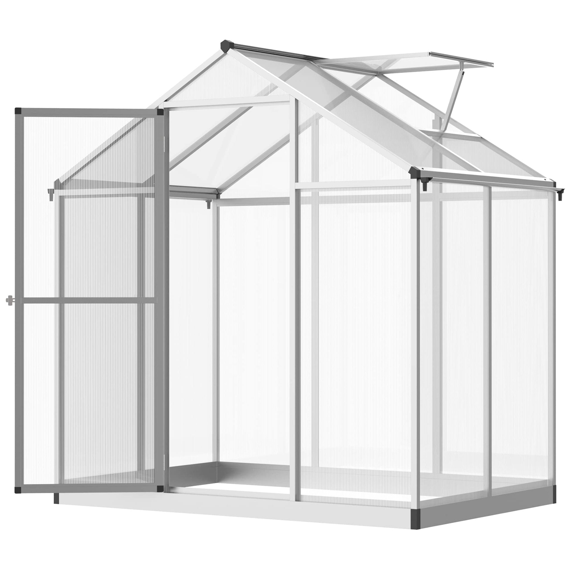 Outsunny 4' x 6' Walk-in Polycarbonate Greenhouse with Roof Vent for Ventilation & Rain Gutter, Heavy Duty Aluminum Green House, Hobby Greenhouse for Winter - WoodArtSupply