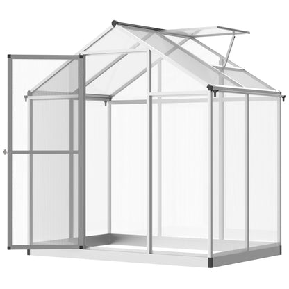 Outsunny 4' x 6' Walk-in Polycarbonate Greenhouse with Roof Vent for Ventilation & Rain Gutter, Heavy Duty Aluminum Green House, Hobby Greenhouse for Winter - WoodArtSupply