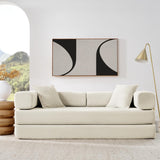 4-in-1 Folding Convertible Sofa Bed, 78 Inch Boneless Couch with Fixed-Shape Frame, Corduroy Loveseat Sleeper with Pull Out Bed, Floor Sofa Modular Futon Couch for Living Room Bedroom Lounge (Beige) ivoros