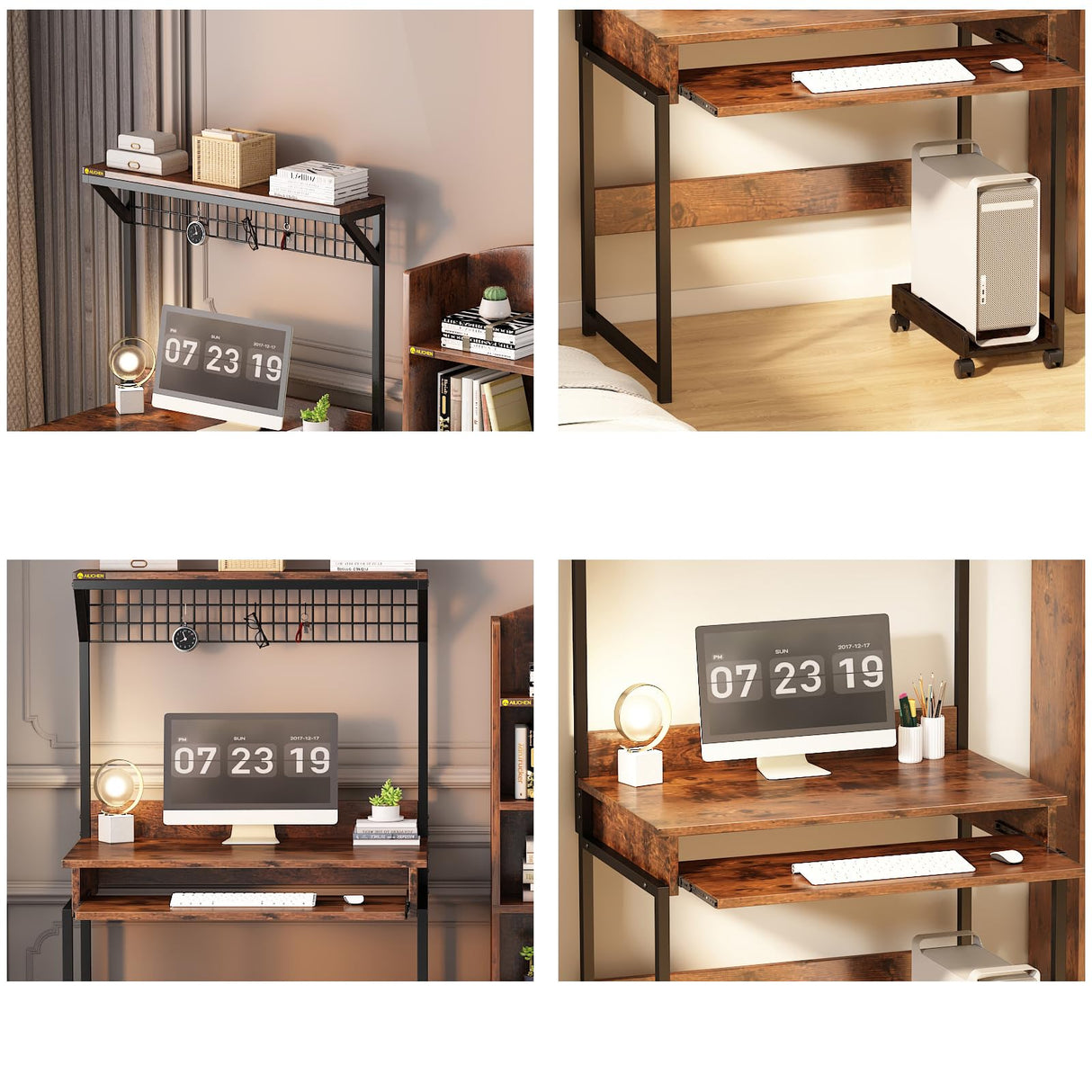 ALISENED 31.5" Computer Desk with Hutch, Office Desk Study Table Writing Desk Workstation PC Table for Home Office, Space Saving Design ALISENED