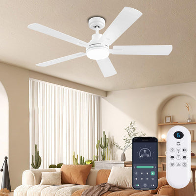 JSAITEE 52 Inch Smart Ceiling Fan with Lights, Remote & App Control, DC Reversible Motor, 8 Speeds Quiet 35dB, 3CCT Dimmable LED, Low Profile Modern Ceiling Fans for Bedroom Living Room, White