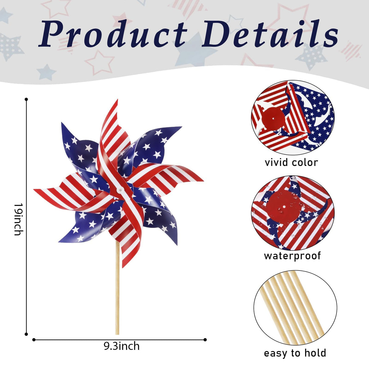 Wind Spinners Outdoor, 12Pcs American Flag Patriotic Pinwheels Red White and Blue Decorations, Garden Wind Spinners Patriotic Outdoor Decor Windmills for Yard Garden, Party Supplies, Memorial Day HOOSUN