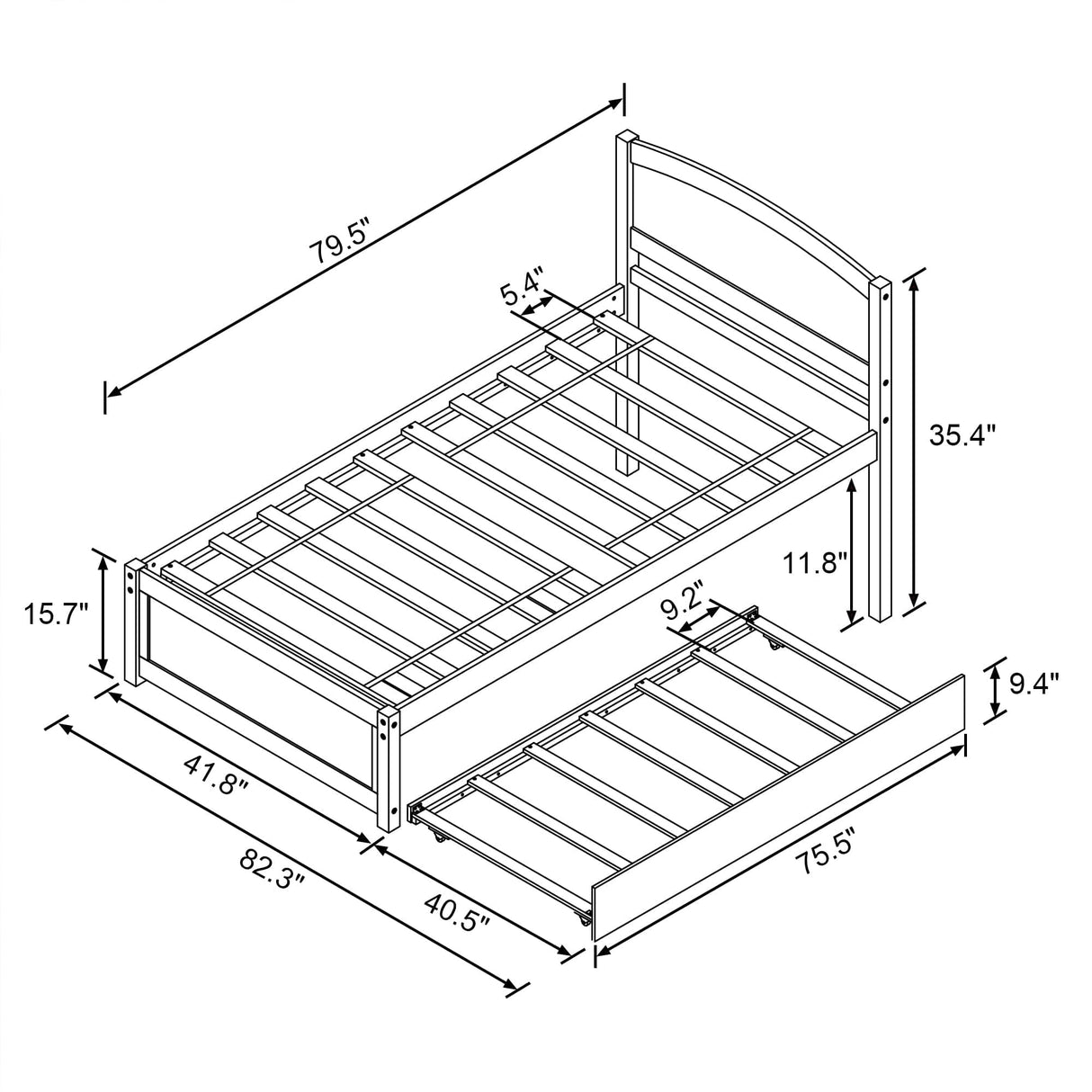 TOLEAD Daybed with Trundle, Twin Size Pull Out Bed, Solid Wood Extendable Day with Trundle Bed Twin, Include Slat Support (White, Trundle) TOLEAD
