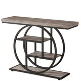 Tribesigns 41.3" Console Table, Industrial 4-Tier Sofa Table Entryway Table with Circle Base, Narrow Wood Accent Tables with Storage Shelves for Living Room, Hallway, Foyer, Gray Tribesigns