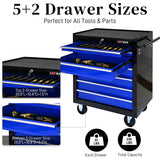 WTRAVEL Rolling Tool Chest with 7-Drawer Tool Box with Wheels Multifunctional Tool Cart Mechanic Tool Storage Cabinet for Garage, Warehouse, Workshop, Repair Shop (Black & Blue) WTRAVEL
