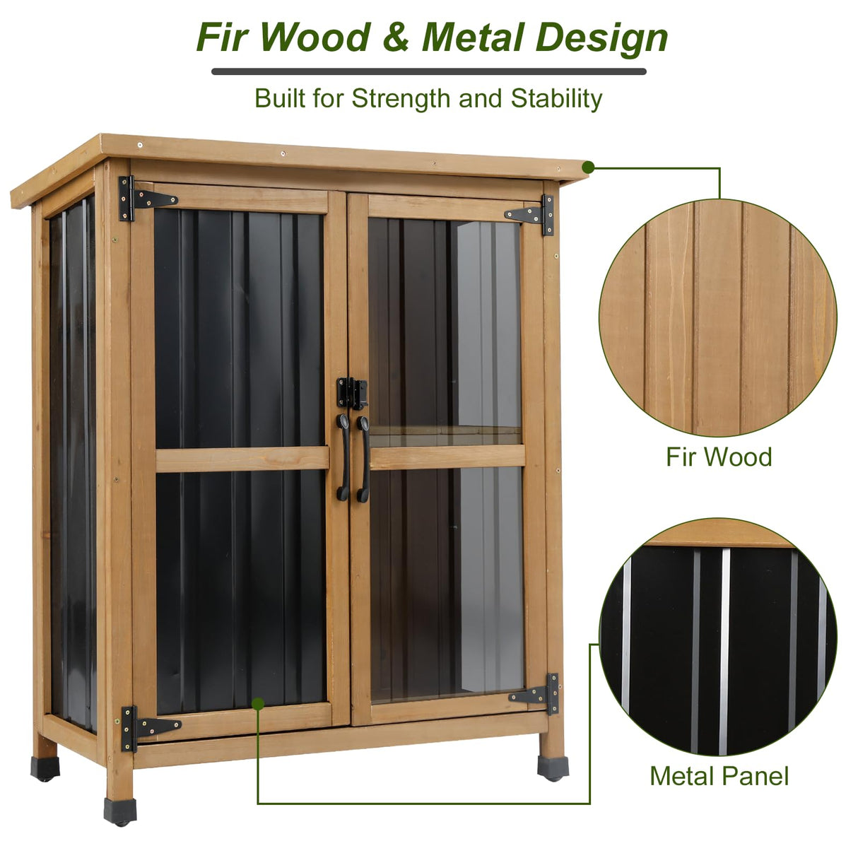 Ketive Outdoor Storage Cabinet, Wood & Metal Small Storage Shed with Weather-Resistant Asphalt Roof, Double Lockable Doors & Removable Shelves for Porch, Patio, Garden, Backyard, 32" x 13" x 40" ketive