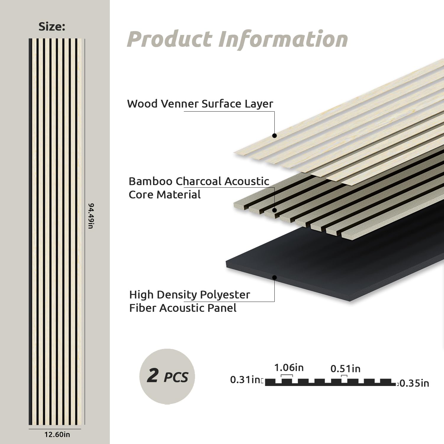 Wood Panels for Wall, 3D Soundproof Slat Wall Paneling, 2 Pack 94.5" x 12.6" Wall Panels for Interior Wall Décor, Living Room, Bedroom (Oak) - WoodArtSupply