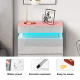 CLIPOP Modern Nightstand Set of 2, LED Night Stand with 3 High Gloss Chest of Drawers, Bedside Table Cabinet with Remote Control Lights, Wood Matte Nightstand 21.6" Tall Bedroom Furniture, White CLIPOP