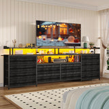 HAUOMS TV Stand & Dresser for 65 Inch TV, 63" W with LED Lights & Power Outlets, Black Long Dresser with 12 Fabric Drawers, Entertainment Center with Shelves, for Bedroom HAUOMS