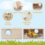 Rypet Parakeet Nesting Box Transparent Design, Thwartwise Bird Nest Breeding Box with Perch Wood Bird Cage House for Cockatiel Lovebirds Budgie Finch Parrotlets Canary M Rypet