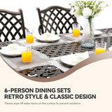 Attliasalon Outdoor Dining Set Cast Aluminum Retro Patio Dining Set with Thicker Cushion and Umbrella Hole for Patio Deck (Bronze Stackable Chair(Lattice), 7 Pcs(59" Rectangular Table)) Attliasalon