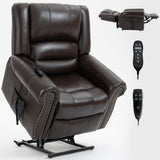 Dual Motor Power Lift Chair, Lay Flat Recliner Chair, Electric Recliner with Massage and Heat for Elderly, Remote Control, Infinite Position, Standing Assistance, USB Ports, Genuine Leather, Brown Trustyue