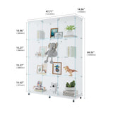 Henf Modern Glass Display Cabinet with 4 Shelves & Wheels, Extra Large Double Doors Curio Cabinets with Lock, Floor Standing Display Case for Living Room, 47.71" W x 14.37" D x 66.53" H, White Henf