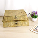 Hipiwe Natural Seagrass Storage Bins with Lid, Woven Wicker Basket Boxes Home Organizer Bins Shelf Organizer Box,Set of 2 Hipiwe