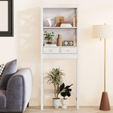 Giantex Over The Toilet Storage Cabinet, 65" Tall Freestanding Bathroom Organizer with Open Shelves, Storage Drawers & Adjustable Bottom Bar, Space Saver Above Toilet Rack for Bathroom, White Giantex