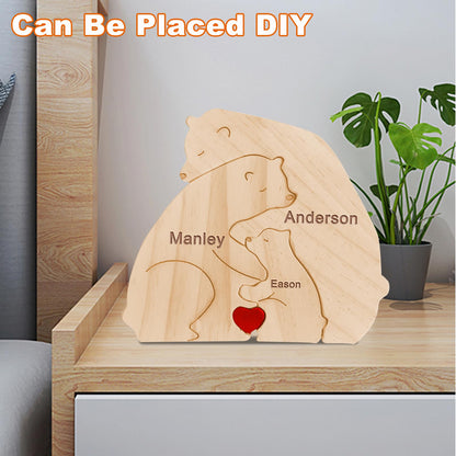 Personalized Bear Family Names Puzzle (2-5 Names), Custom Wooden Bear Sculpture Decorative Gifts for Mom and Dad, Family Puzzle for Mother's Day, Father's Day, Birthday, Wedding, Anniversary - WoodArtSupply