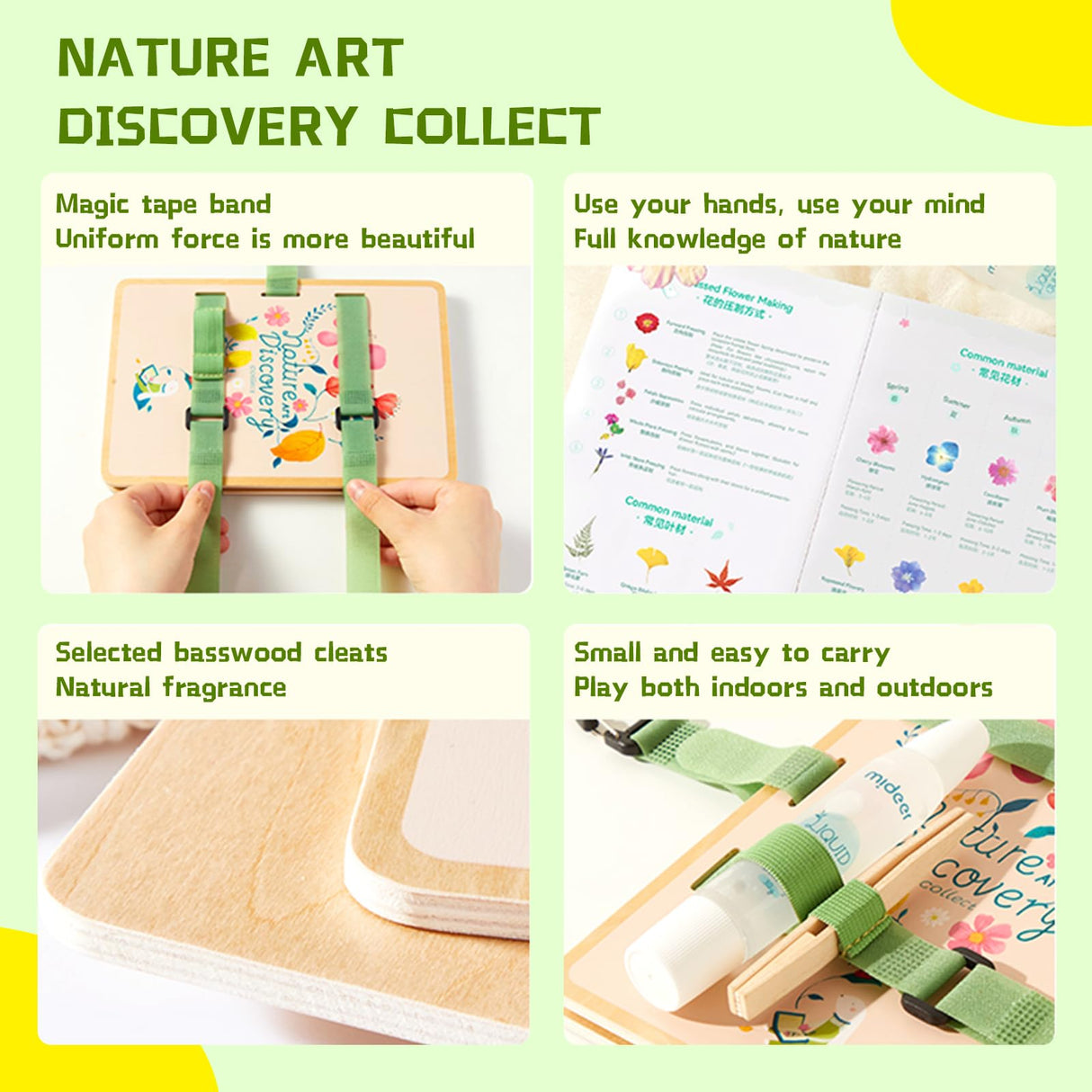 Happytime Flower Press Kit for Kids, Creativity Crafts DIY Plant Drying Set, Wooden Convenient to Carry, Gift for Boys and Girls Happytime