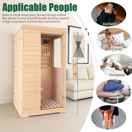 Far Infrared Sauna for 1 Person - 1050W Fast Heating, Canadian Hemlock Wood Home Sauna with Bluetooth Speaker, Chromotherapy & Oxygen Ionizer Easy Assembly Indoor Sauna for Relaxation, Detox, Home Gym Homsido