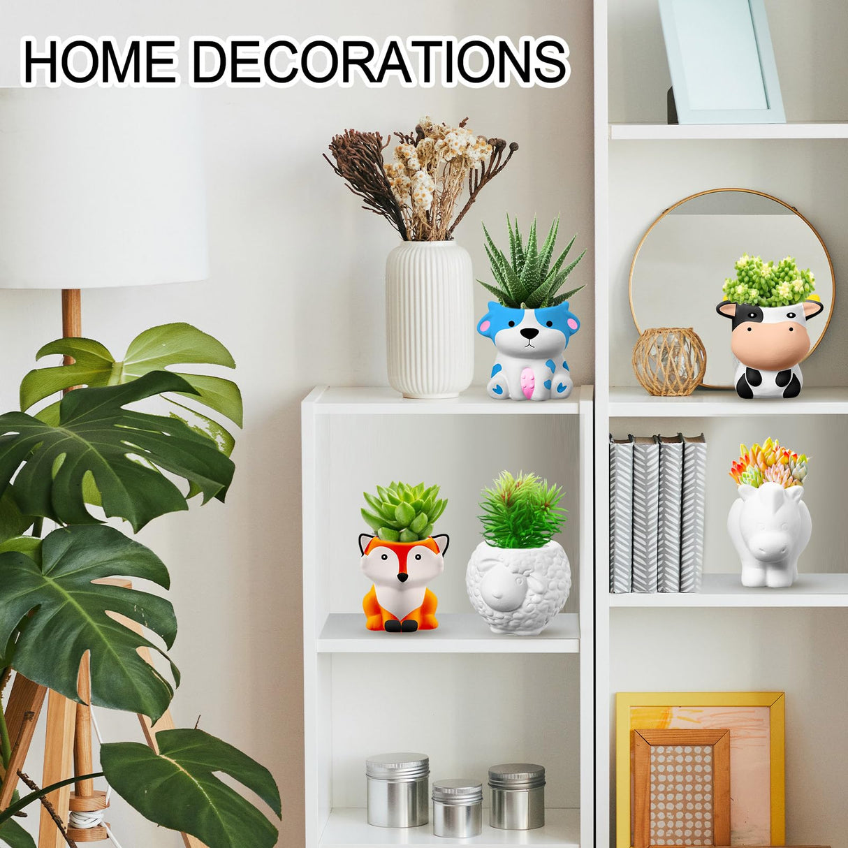 Hushee 12 Sets DIY Ceramic Succulent Pots Ready to Paint Animal Planters Unpainted Plant Flower Pots Bulk with Drainage Hole and Bisque Paint for Kids Adults Craft Christmas Hushee