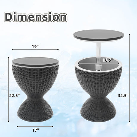 SHAREWIN Outdoor Cooler Table, Height-Adjustable Patio Bar Tables 8 Gallon Beer and Wine Cooler, 3-in-1 Rattan Style Ice Bar with Drainage Plug for Pool Party (Black) SHAREWIN