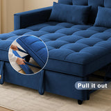 Osparple Pull-Out Convertible Loveseat Sleeper – 3 in 1 Blue Velvet Futon Sofa Bed, Love Seat Couches for Living Room Apartment, 2-Seater Sofa Bed for Small Spaces with Side Pockets & Modern Style Osparple