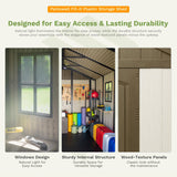 Patiowell 8 x 10 FT Resin Outdoor Storage Shed with Floor, Plastic Shed with Window and Lockable Door for Garden, Backyard, Tool Storage Use, Easy to Install in Brown (Kick-it Shed) Patiowell