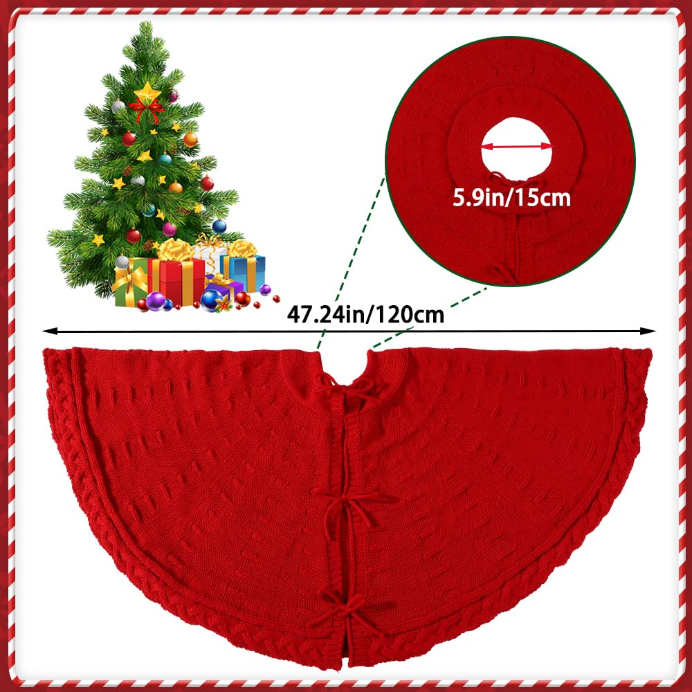 YUJUN 48 Inches Christmas Knitted Tree Skirt Decorations Xmas Large Red Chunky Cable Farmhouse Thick Rustic Tree Skirt for Merry Christmas Tree Holiday Home Party Decoration YUJUN
