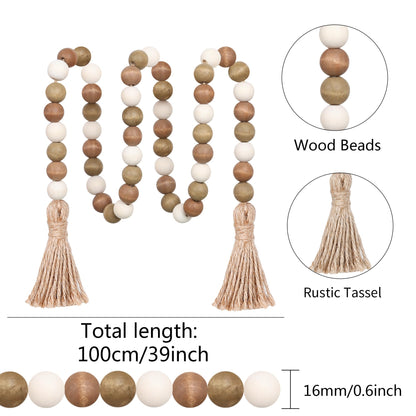 Meplait Wood Bead Garland,39in Farmhouse Beads with Tassels Boho Beads for Tiered Tray Decorative Beads Home Decor