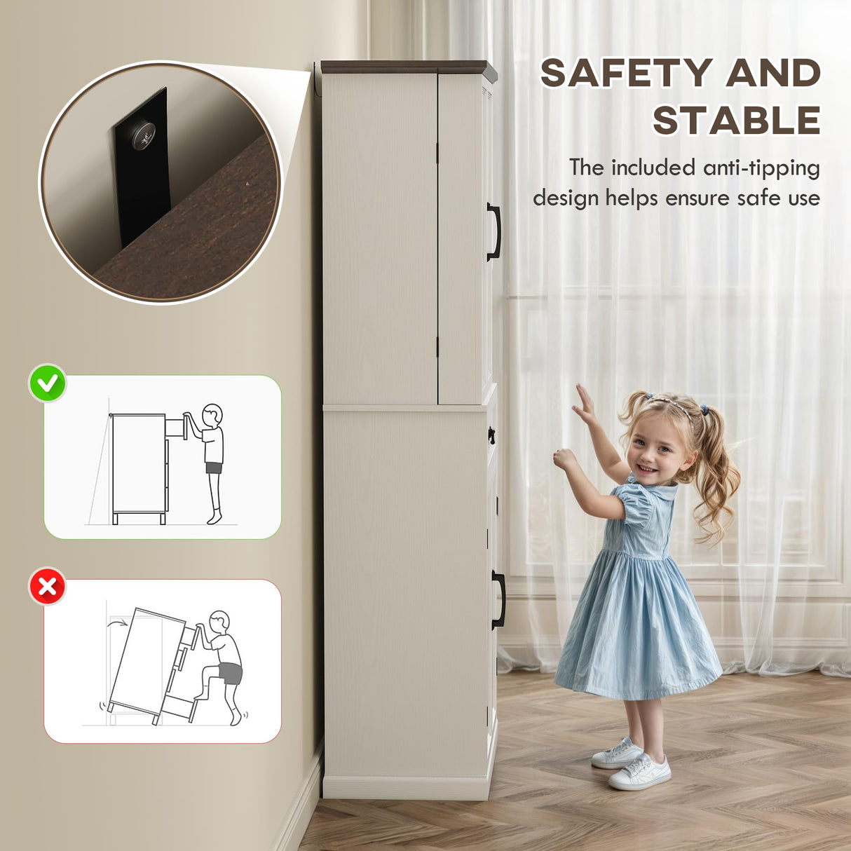 HOMCOM 71" LED Kitchen Pantry Cabinet, Farmhouse Tall Freestanding Storage Cabinet with Door Shelves, Adjustable Shelves and Drawer for Kitchen and Dining Room, Distressed White HOMCOM