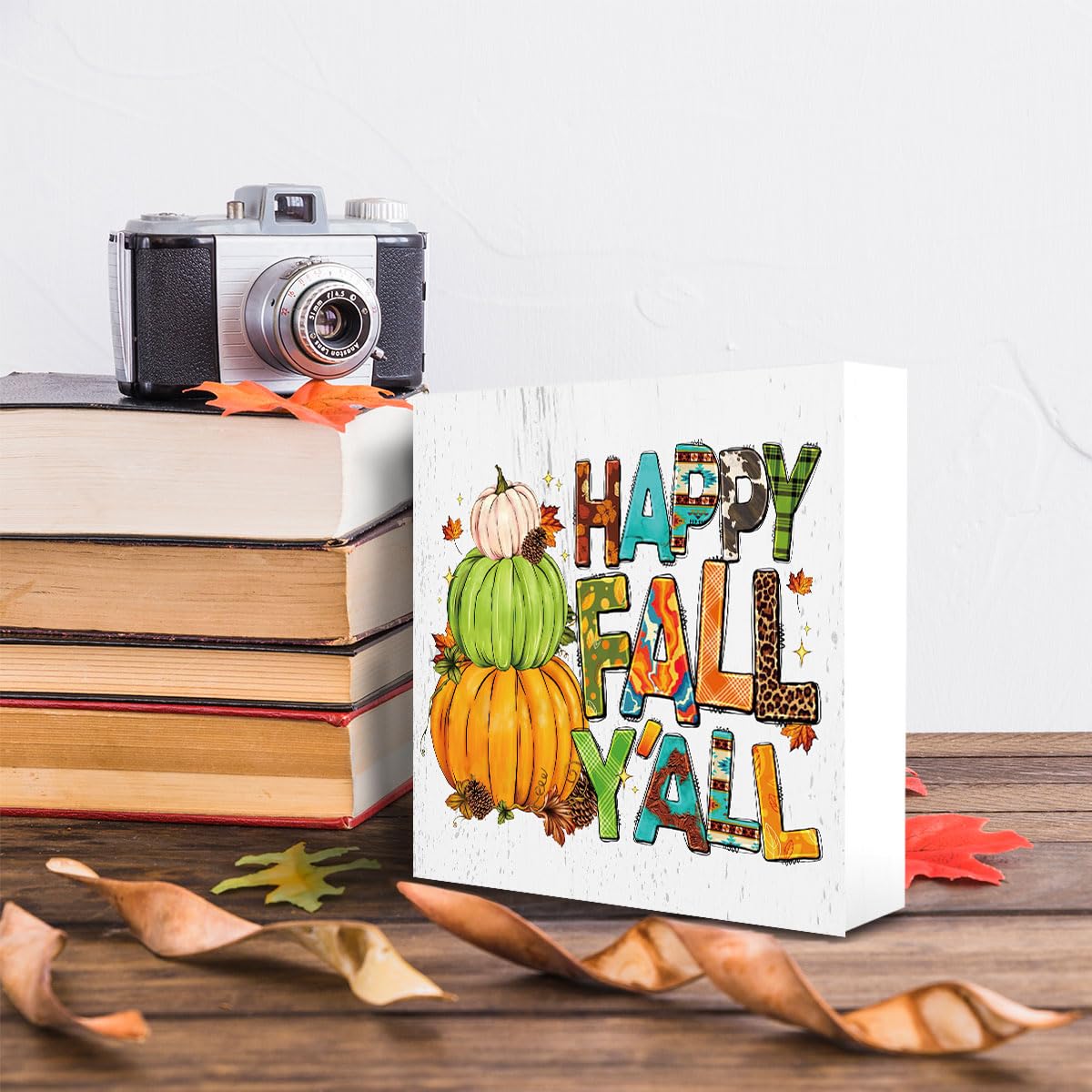 Fall Pumpkin Wooden Box Sign Funny Desk Decor Fall Decor Autumn Fall Decorations for Home Farmhouse Kitchen Table Tiered Tray Wall Rustic Plaque Block Sign Decorative Thanksgiving Harvest Dec - WoodArtSupply