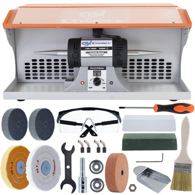 CTISMICE 1200W Jewelry Polisher with Display Screen, Variable Speed Bench Polishing Buffing Machine with Dual Exhaust Fan Blower, Dust Collector, Work Light and Eye Shield for Jewelry, Metal, Wood