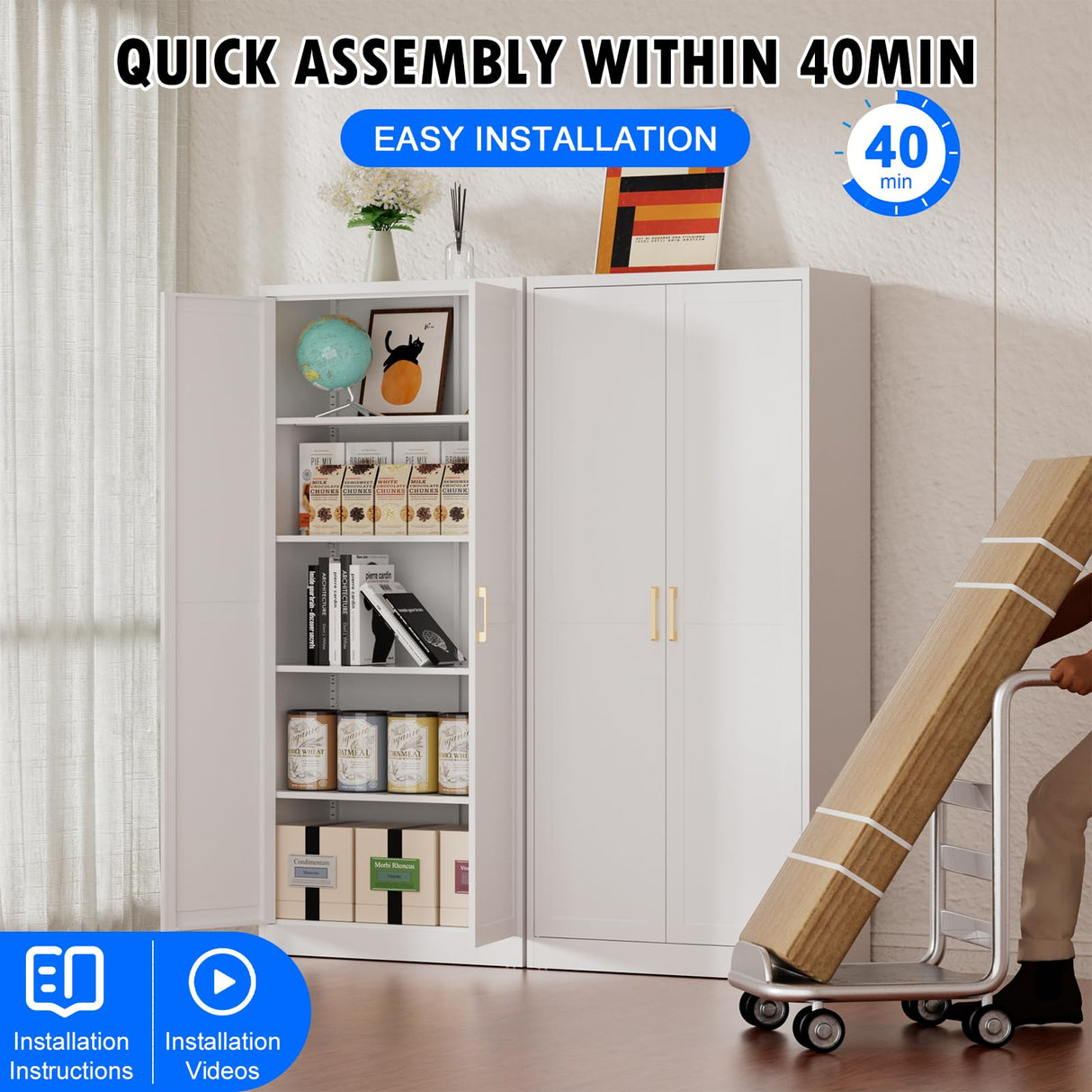 Polup White Kitchen Pantry Cabinet, Pantry Storage Cabinet with Doors and Adjustable Shelves, Metal Food Pantry Cabinets with Handle, 71" Tall Freestanding Cupboard for Living Room-Assemble Required Polup