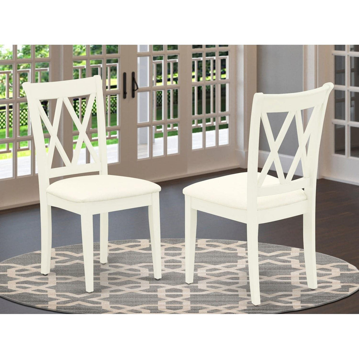 East West Furniture CLC-LWH-C Clarksville Kitchen Dining Chairs - Linen Fabric Upholstered Wood Chairs, Set of 2, Linen White East West Furniture