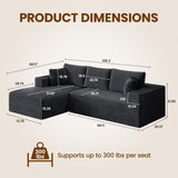 RRESTA 97" Cloud Modular Sectional Sofa, L-Shaped Couch with Left-Facing Chaise, Extra Deep-Seat Plush Corduroy, Comfy Fluffy Cushions, Side Pockets, Black, No Assembly Required, for Living Room RRESTA