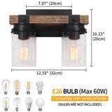 2-Light Farmhouse Vanity Lights for Bathroom, Rustic Bathroom Light Fixtures with Pretty Glass Shade, Black Industrial Wood Grain Wall Sconce for Bathroom Hallway Bedroom ZSMIHDOH