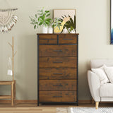 IKENO 7 Drawer Tall Dresser with Sturdy Metal Frame, Industrial Drawer Chest for Bedroom, Clothes Storage Cabinet IKENO