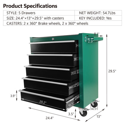 Tool Chest, 5 Drawers Rolling Tool Chest with Wheels, Portable Rolling Tool Box on Wheels, Tool Chest Organizer for Garage, Workshop, Home Crafts Use - WoodArtSupply