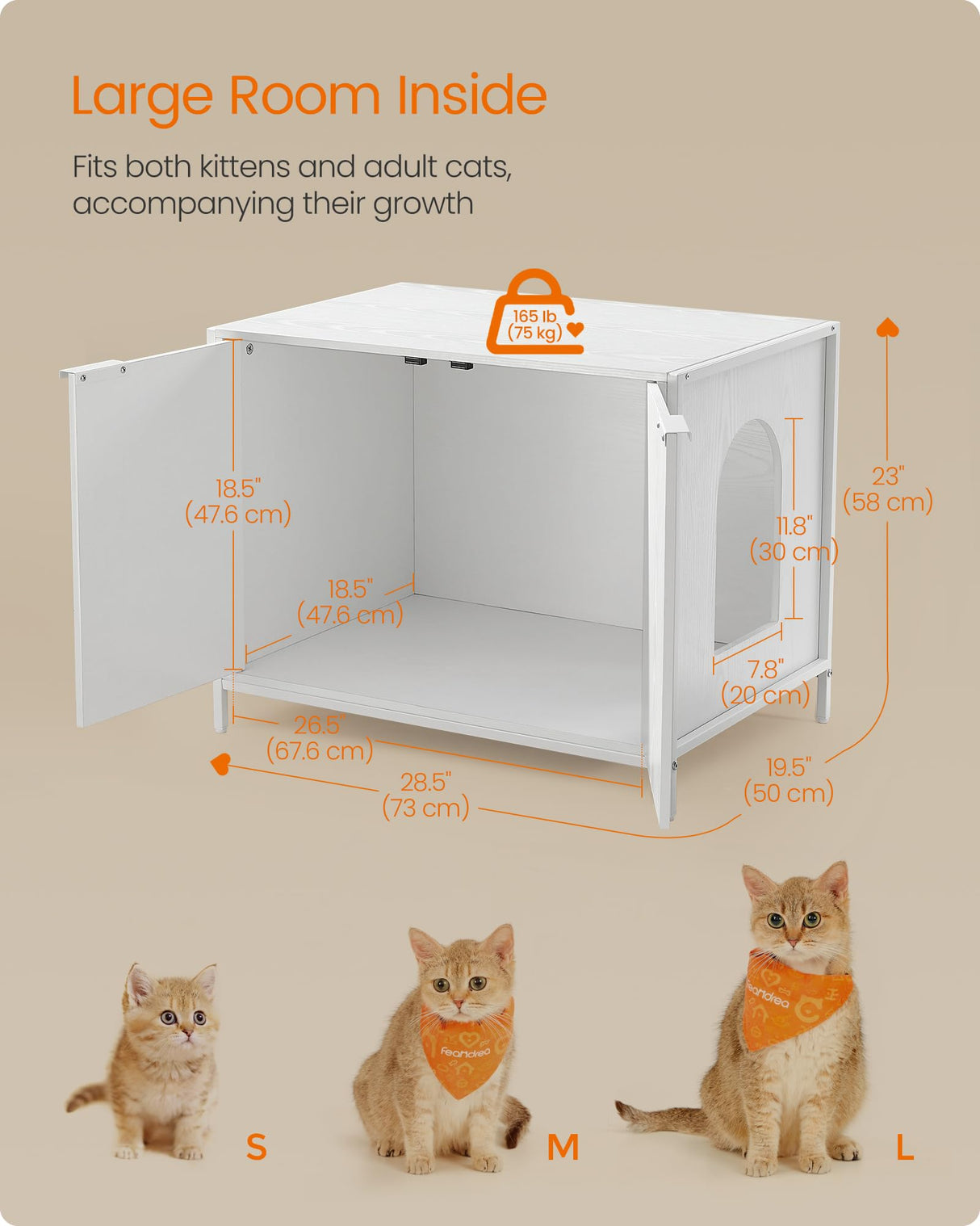 Feandrea Litter Box Enclosure, Modern Cat Litter Box Furniture Hidden, with Handles, Magnetic Locks, Cat House, Side End Table, 28.5 x 19.5 x 23 Inches, Snow White UPCL011W01 Feandrea