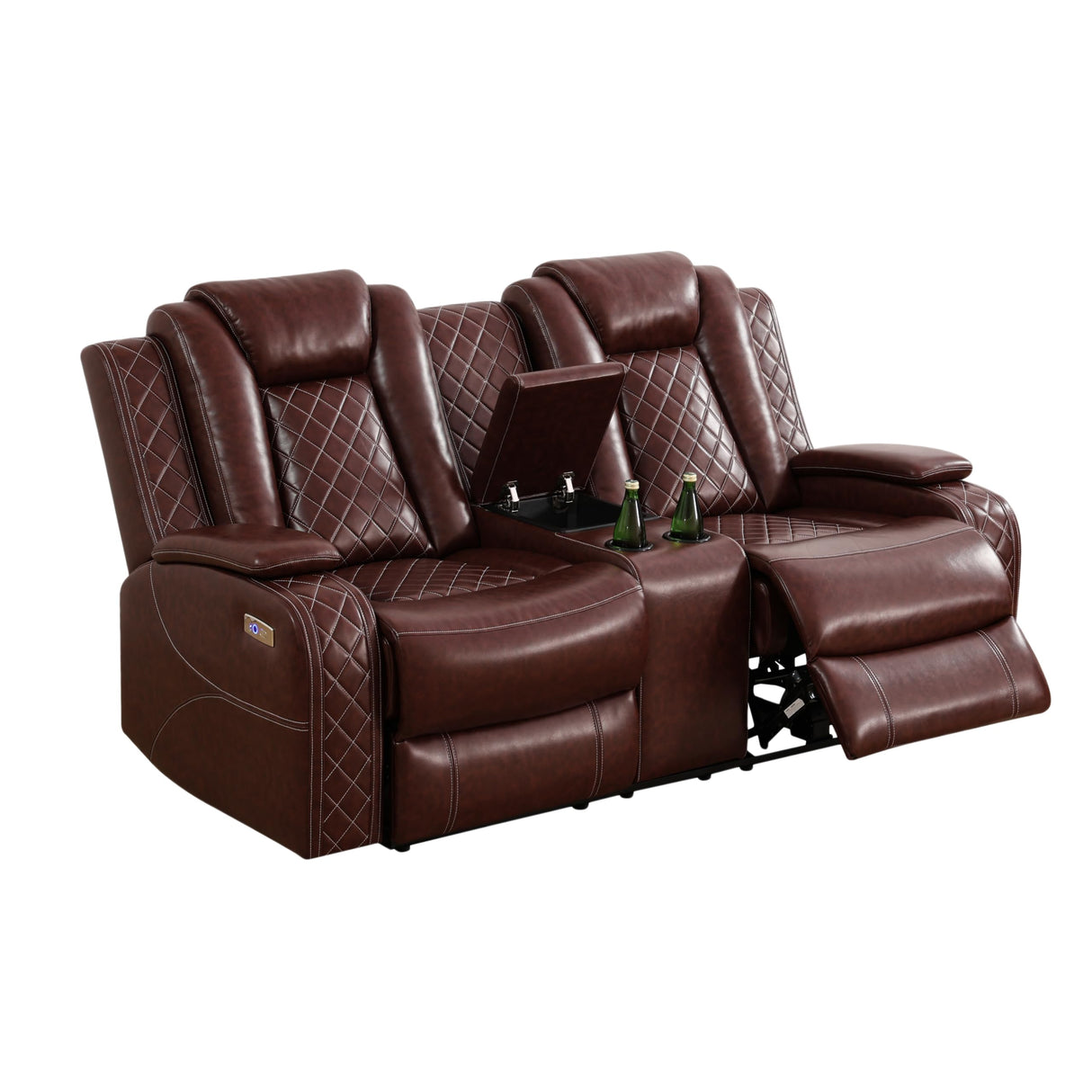 AYCP Multifunction Power Air Leather Recliner Sofa Set with LED Lights, Living Room Furniture, Reclining Sofa, loveseat, Chair with USB Port/Storage (Brown, 3 Pieces) AYCP