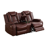 AYCP Multifunction Power Air Leather Recliner Sofa Set with LED Lights, Living Room Furniture, Reclining Sofa, loveseat, Chair with USB Port/Storage (Brown, 3 Pieces) AYCP